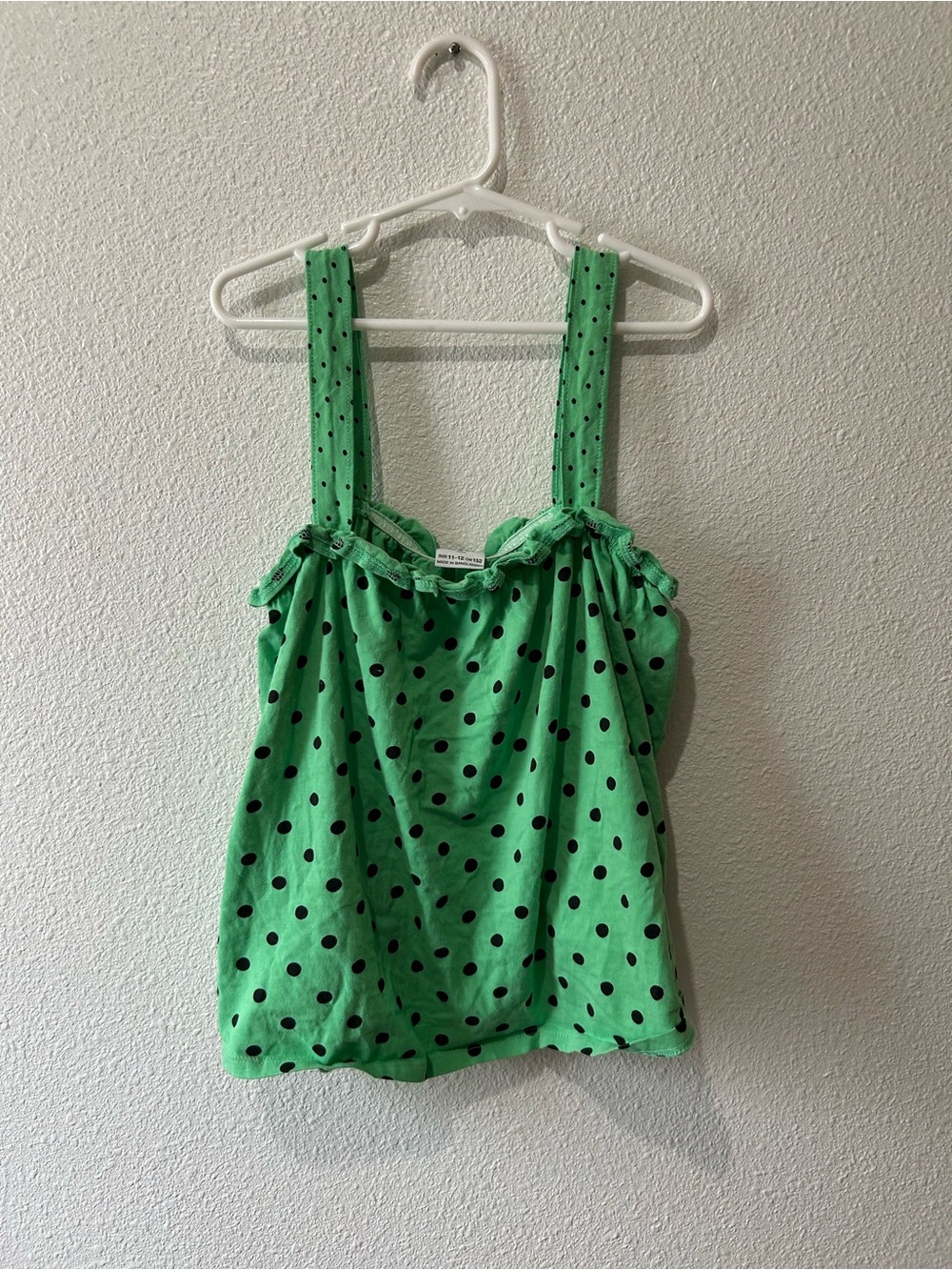Green Polka Dot Ruffled Strap Tank Top